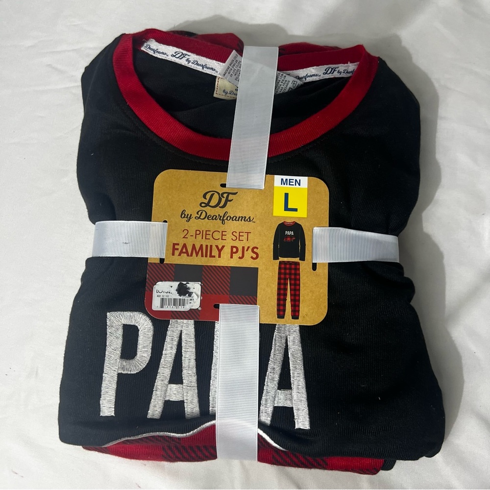 DF by Dearfoams Men's Papa Black & Red 2-Piece Family Pajama Set size L